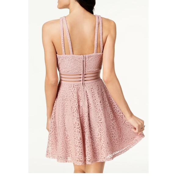 City Studio DRESS Womens 1 Blush Pink Lace Zip Halter Mini Fit Flare Mob Wife - Picture 3 of 10